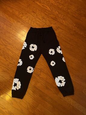 Black Sweatpants with White Floral Print Joggers
